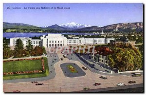 Old Postcard Geneva Palace of Nations and Mont Blanc