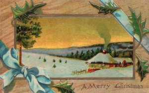 Vintage Postcard 1911 Merry Christmas Rural Life Winter Snow Holiday Greetings