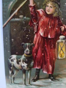 Victorian New Years Day Postcard Great Dane Dog Puppy Old World Germany PFB 9526 