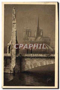 Postcard Old Paris Strolling Notre Dame and statue of Ste Genevieve Work of L...