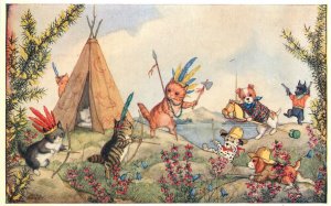 Postcard 1950s Molly Brett dressed animals cowboy Indians humor 23-4705