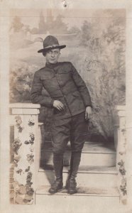 MILITARY SOLDIER IN UNIFORM~WORLD WAR 1 REAL PHOTO POSTCARD