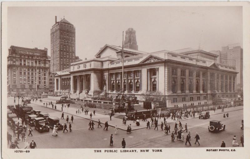 New York NY Real Photo RPPC Postcard c1930s NEW YORK CITY NYC Man PUBLIC LIBRARY