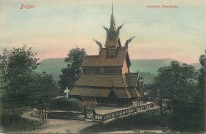 Norway Bergen wooden church old postcard