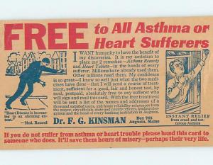 1920's Postcard Ad - Asthma & Heart Problem Cure F0429