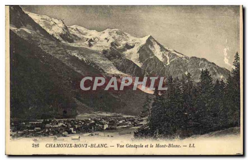 Old Postcard General view Chamonix and Mont Blanc
