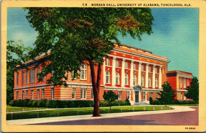 Morgan Hall University Of Alabama Tuscaloosa Alabama AL UNP  Linen Postcard G16