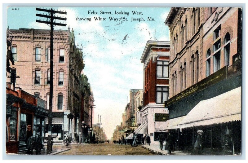 1909 Felix Street Looking West White Way Exterior St. Joseph Missouri Postcard