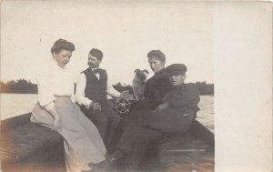 J44/ Interesting RPPC Postcard c1910 Riding in Boat on Lake Pet Dog 75