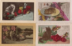 Cats Birthday 4x Antique Framed Border WW2 RPC Postcard s