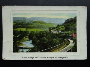 Wales Cymru Denbighshire BERWYN Chain Bridge & Railway Station c1909 Postcard