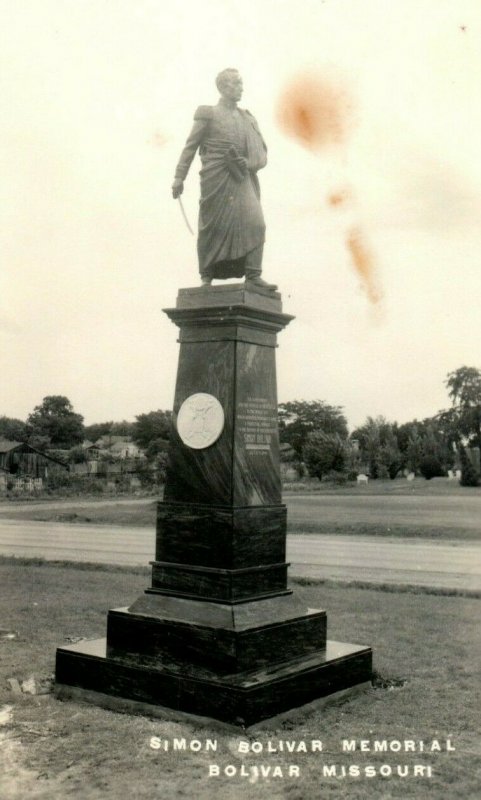 Vintage RPPC Simon Bolivar Memorial, Bolivar Missouri Postcard P167