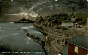 Allentown Pennsylvania Lehigh River Moonlight c1900-20s Vintage Postcard
