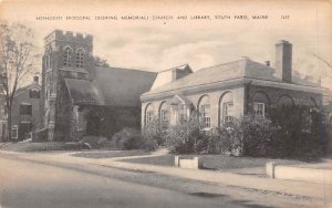 Methodist Episcopal Church And Library South Paris ME USA Postcard