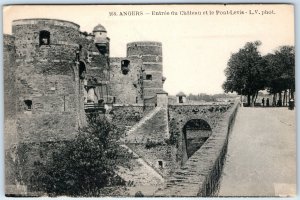 c1900s Angers, France Chateau Entrance Pont-Levis Bridge Stone Towers Trees A342