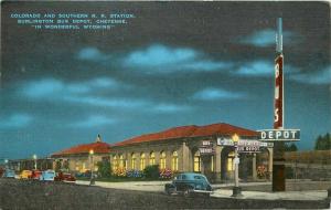 Burlington Bus Cheyenne Wyoming Crow Creek 1930s Railroad Depot Postcard 3145