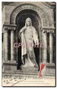 Paris Montmartre Old Postcard Statue of Christ adorning the front of the Sacr...