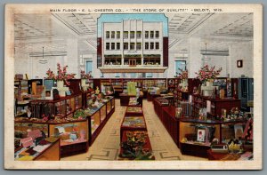 Postcard Beloit WI c1938 Main Floor E. L. Chester Co. Interior View 136 W Grand