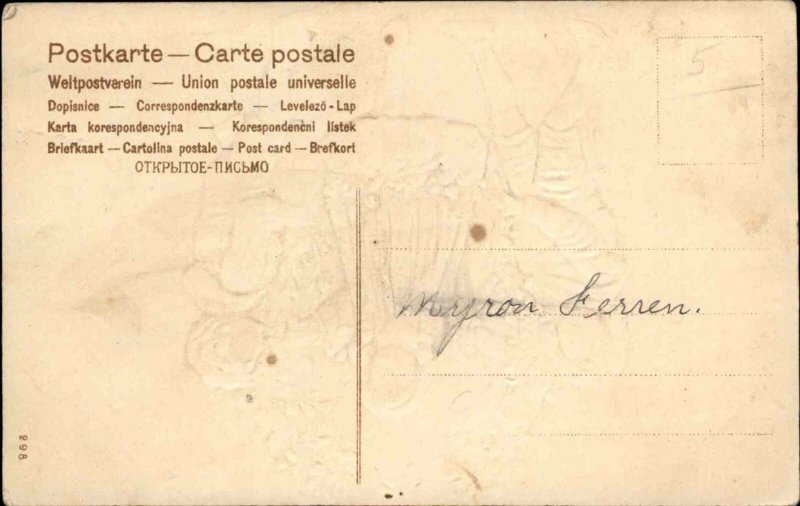 Christmas Children Wreath Embossed Glitter c1900s-20s Postcard