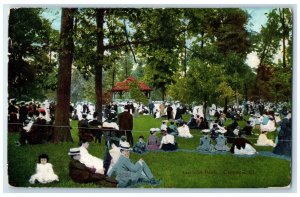 c1910's Lincoln Park Crowd Trees Kids Events Chicago Illinois Antique Postcard