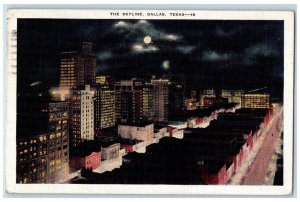 1947 The Skyline Buildings Moon Scene Dallas Texas TX Posted Vintage Postcard 