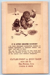 Des Moines Iowa IA Postcard Cutler Paint Body Shop Greater Economy c1910 Vintage