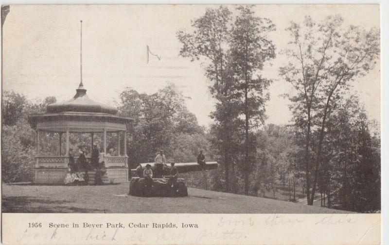 Iowa Ia Postcard 1907 CEDAR RAPIDS Bever Park Cannon Gazebo Kids