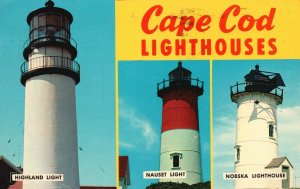 Vintage Postcard Cape Cod Lighthouses Highland Light Nauset Nobska Massachusetts