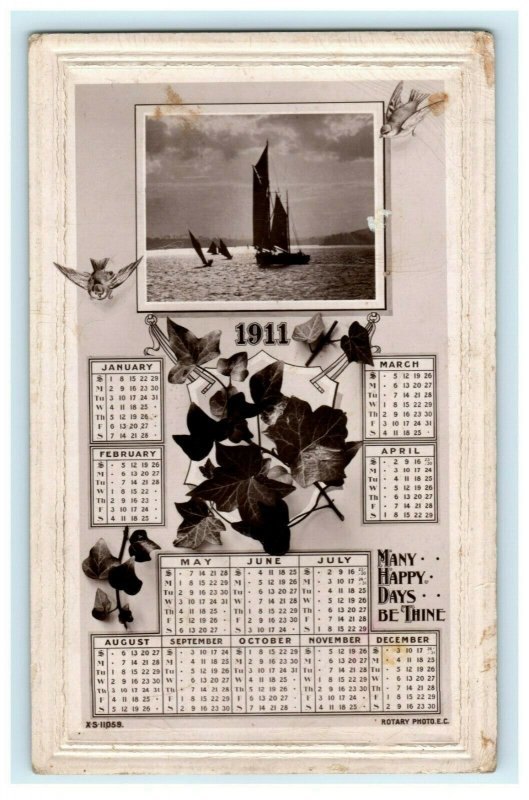 New Year Nautical Sailboat Tooth Pulled Dentist Calendar RPPC 1911 Postcard