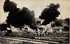 Vtg Giving the Germans Gas French Officers American Infantry France WWI Postcard