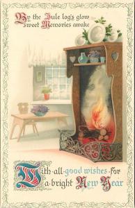 New Year~Yule Log Burns in China Cupboard~Kitchen~Memories~PS Dresden~Germany