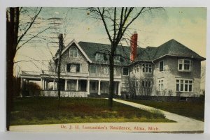 Alma Michigan Dr. J.H. Lancashire's Residence 1914 Postcard T10