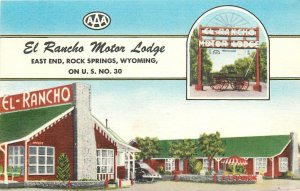 Postcard 1940s Wyoming Rock Springs El Rancho Motor Lodge MWM WY24-2306