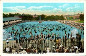 Postcard PA York Crowds at Community Swimming Pool Farquhar Park 1920s F31