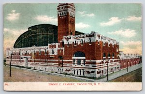 Brooklyn New York~Troop C Bedford Ave Armory~National Guard~1909 Postcard