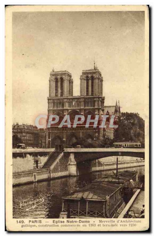 Postcard Old Paris church Notre Dame Wonder Gothic Architecture Construction ...