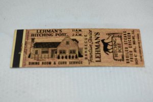 Lehman's Hitching Post Moline Illinois Barbecue 20 Strike Matchbook Cover