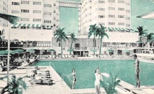 Miami Beach, Florida SHERRY FRONTENAC HOTEL Swimming Pool 1953 Vintage Postcard