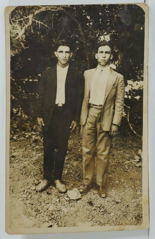 Rppc Two Handsome European Men Posing for Photo Outdoors Postcard N18