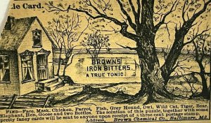 Vintage Brown's Iron Bitters Tonic Puzzle Trade Card Baltimore Maryland