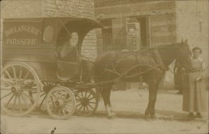 French Bakery Wagon Horse Drawn Nice Closeup BOULANGERIE PATISSERIE RPPC