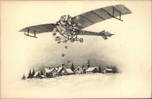 Christmas Gnomes Elves Airplane Avitaion HWB Series 184 c1910 Postcard #1