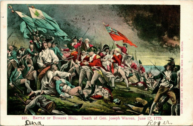 Vtg Tarjeta Postal 1905 Udb Battle Of Bunker Hill Muerte De José Warren Pintar