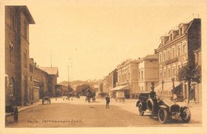 Vejle, Denmark - Jernbanepladsen Street Scene c1910s Vintage Postcard