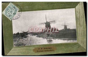 Old Postcard P P Schiedges Landscape Dutch Mill