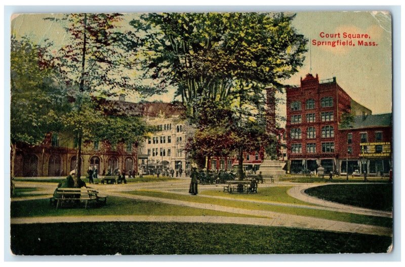 1912 Court Square Buildings Springfield Massachusetts MA Posted People Postcard