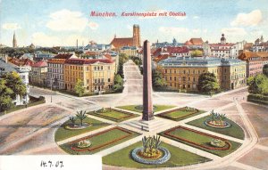 A043 Germany Munich Muenchen Karolinenplatz Obelisk litho vintage postcard
