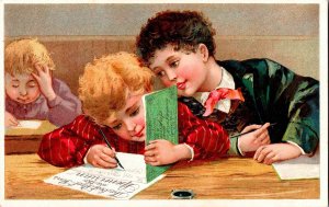 Vintage Adorable Children Spencerian Fountain Pen Antique Victorian Trade Card