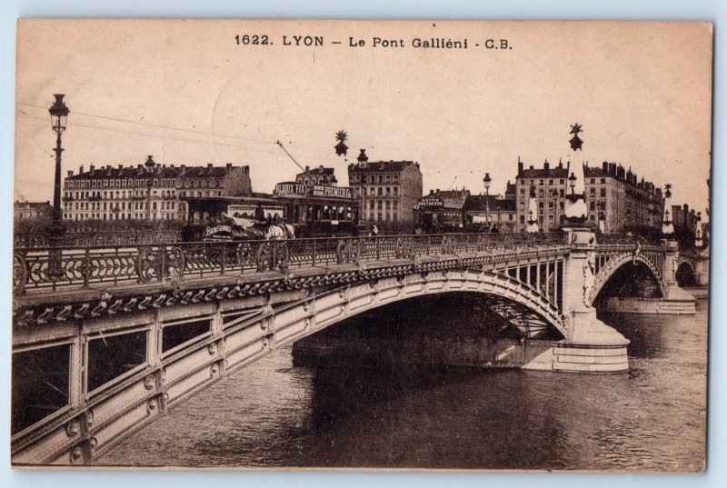 Auvergne-Rhône-Alpes France Postcard Lyon The Galliéni Bridge C.B. 1921
