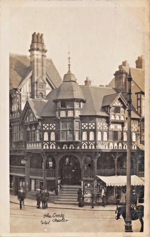 CHESTER UK~WATERGATE STREET-THE CROSS-RP PHOTO POSTCARD 1910s